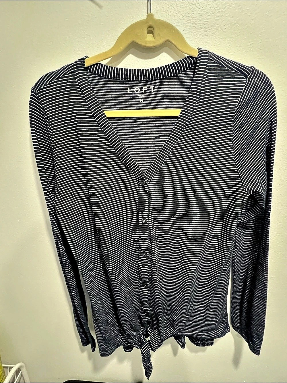 LOFT Striped Long Sleeve Top in Black & White Size Medium